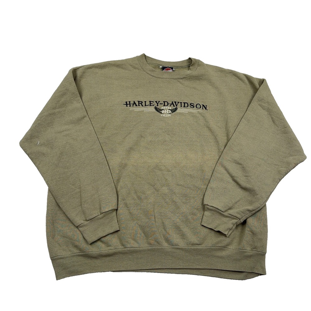 Vintage Harley Davidson Sweatshirt Men XXL Green Crewneck Spellout 90s Olive